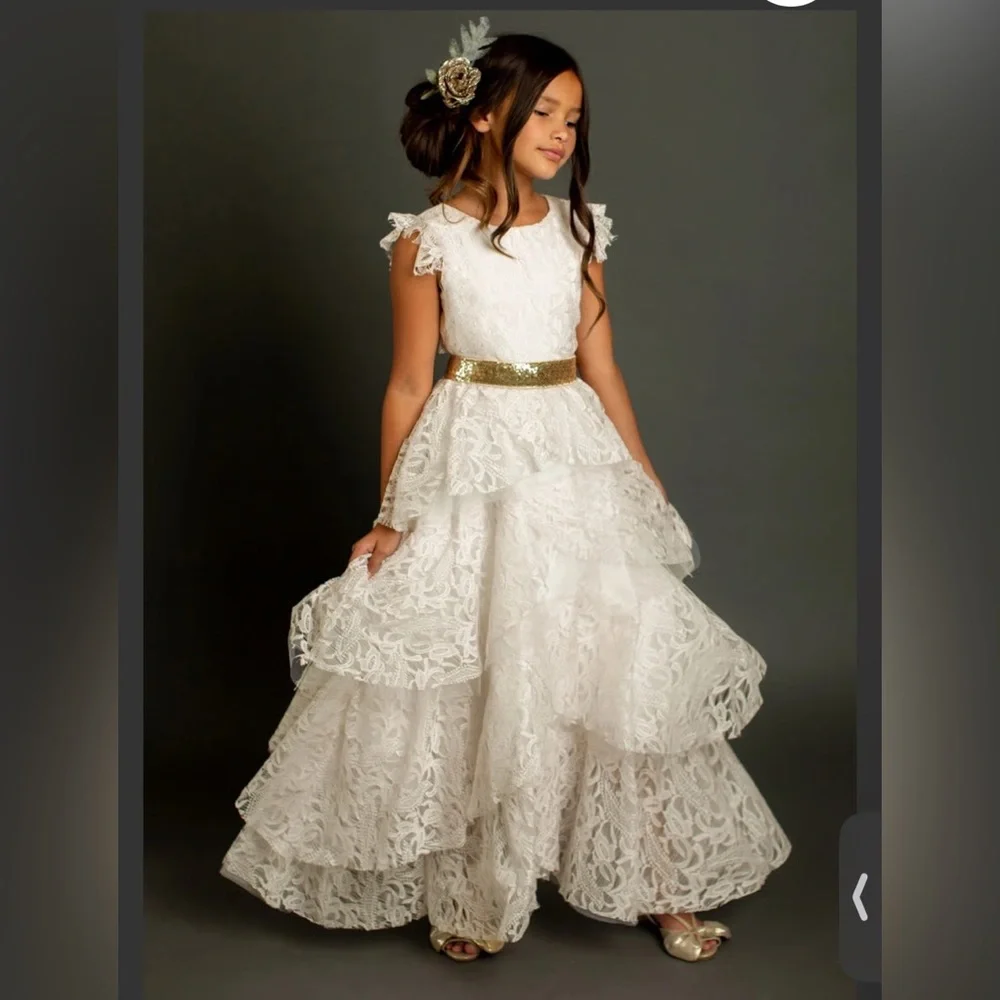 NWT Joyfolie Azalea Dress White Cream Lace‎ Tiered Gown Flower girl wedding